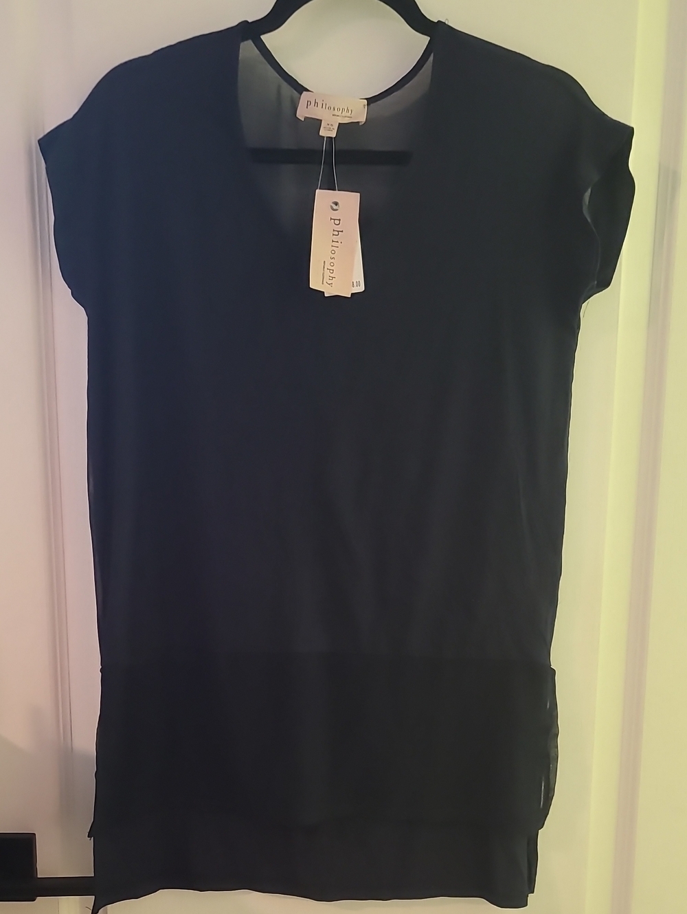 Philosophy Dark Blue Short Sleeve Layered Tunic NWT